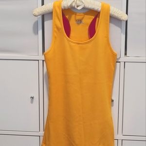 Under Armour medium ribbed tank goldenrod with Raspberry trim